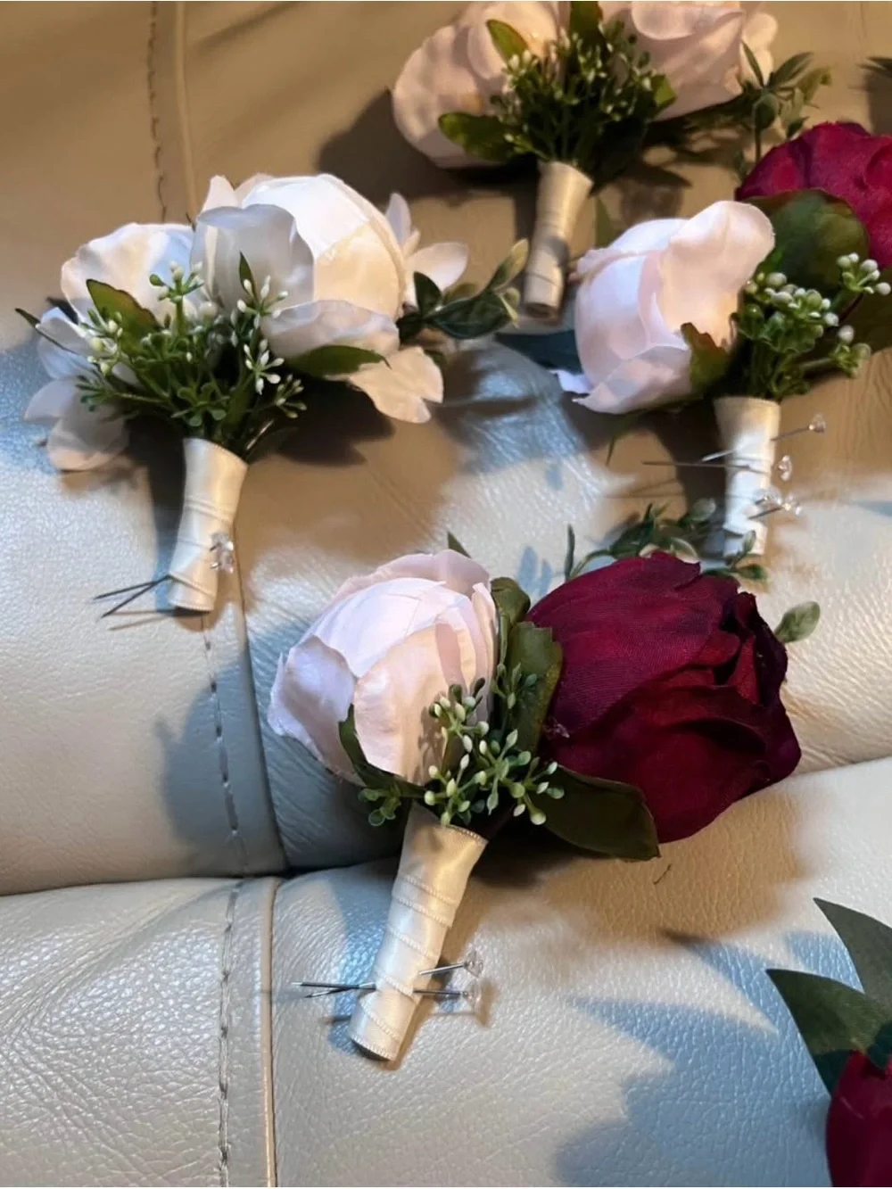 Wedding Burgundy, Blush, Ivory Peony Boutonnieres Set of 10